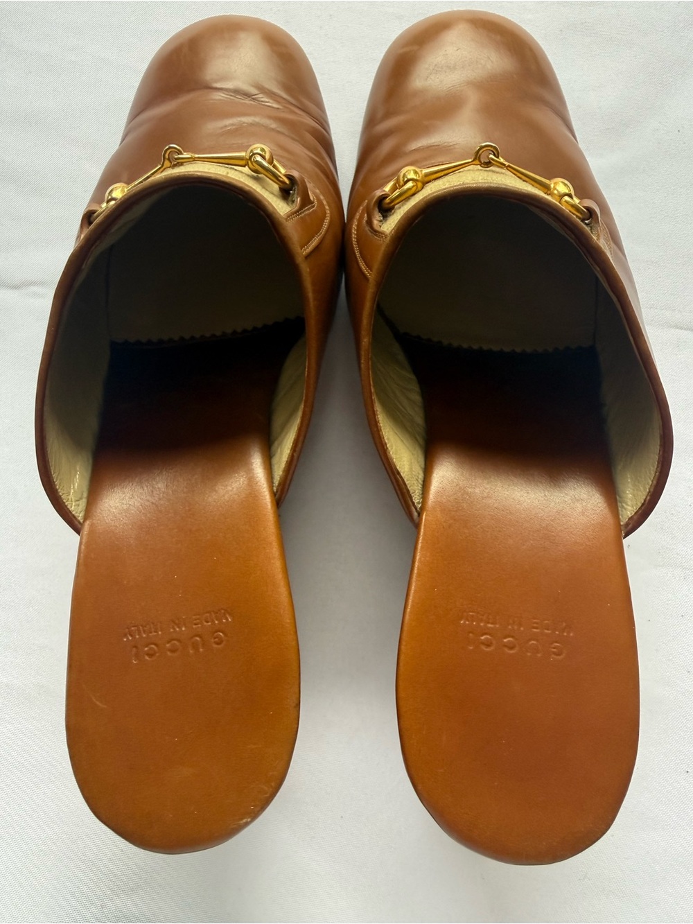 Rare Vintage 1970’s Gucci Brown Leather & Cream Canvas Horsebit Mule - Picture 4 of 9